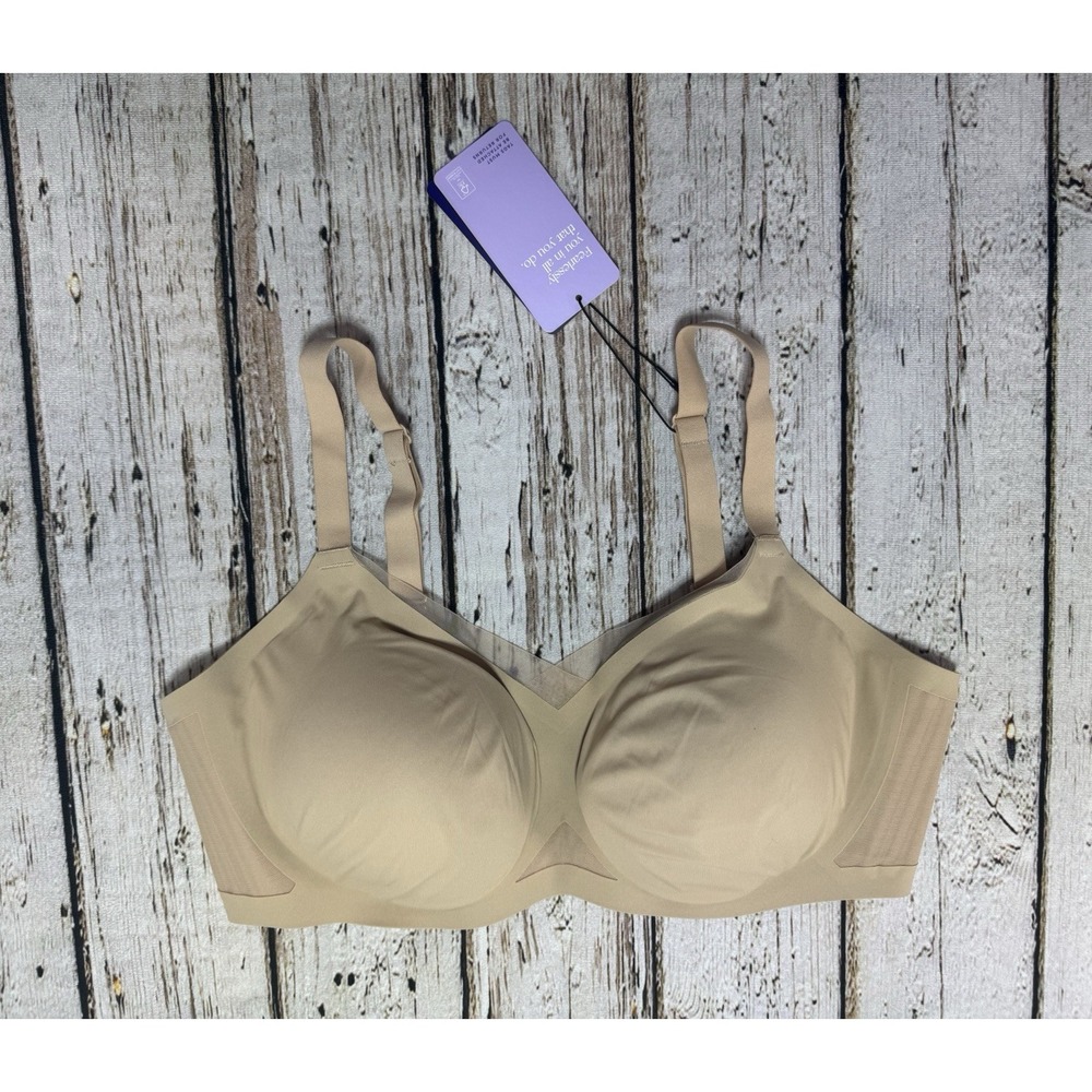 Honeylove CrossOver Wireless Supportive Mesh Lift Bra 40C/D 1X Beige Nude NWT